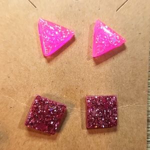 Pink Glitter Stud Set